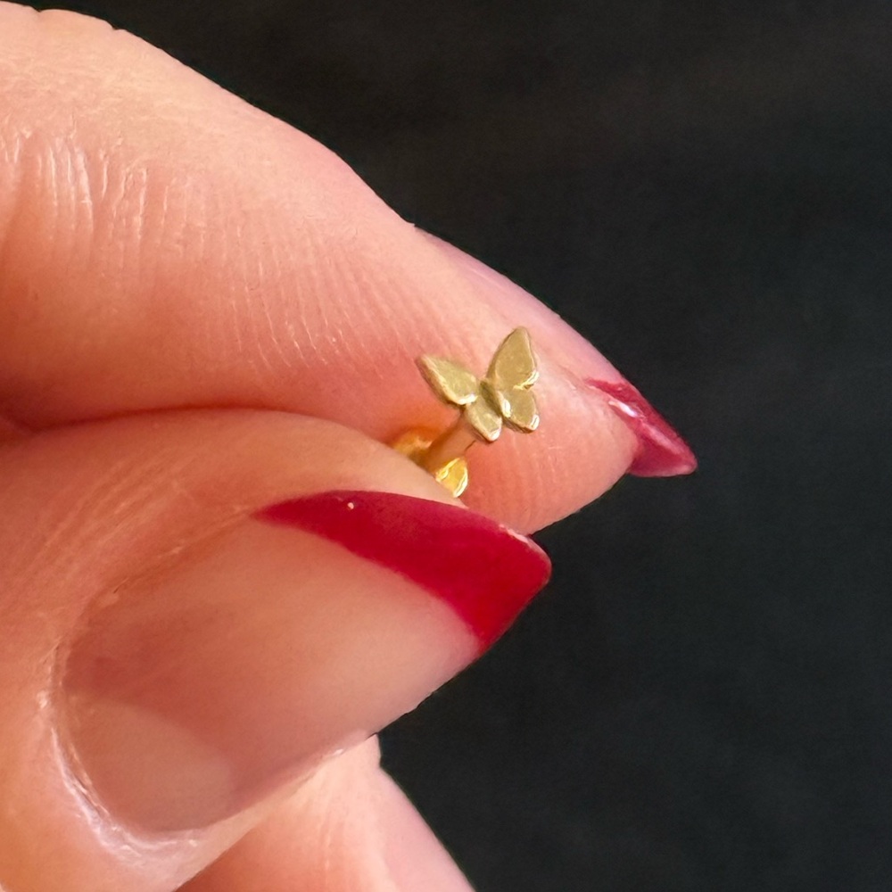 14k solid gold butterfly internally threaded screw stud earring 5mm - Picture 3 of 6